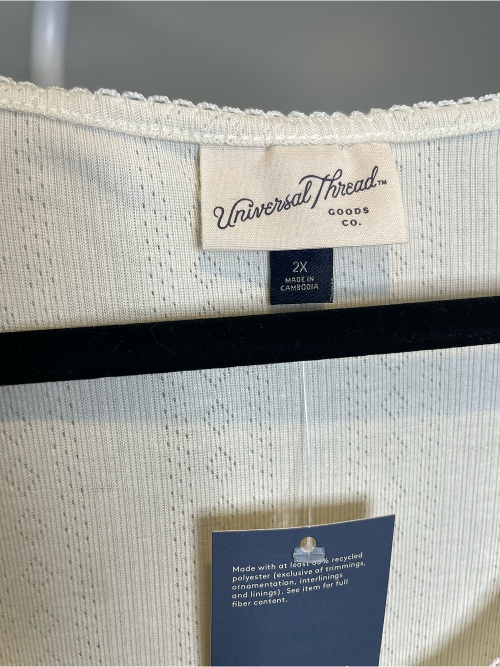 Universal Thread Cream Ribbed Button-Front Long Sleeve Pajama Top - Picture 2 of 4